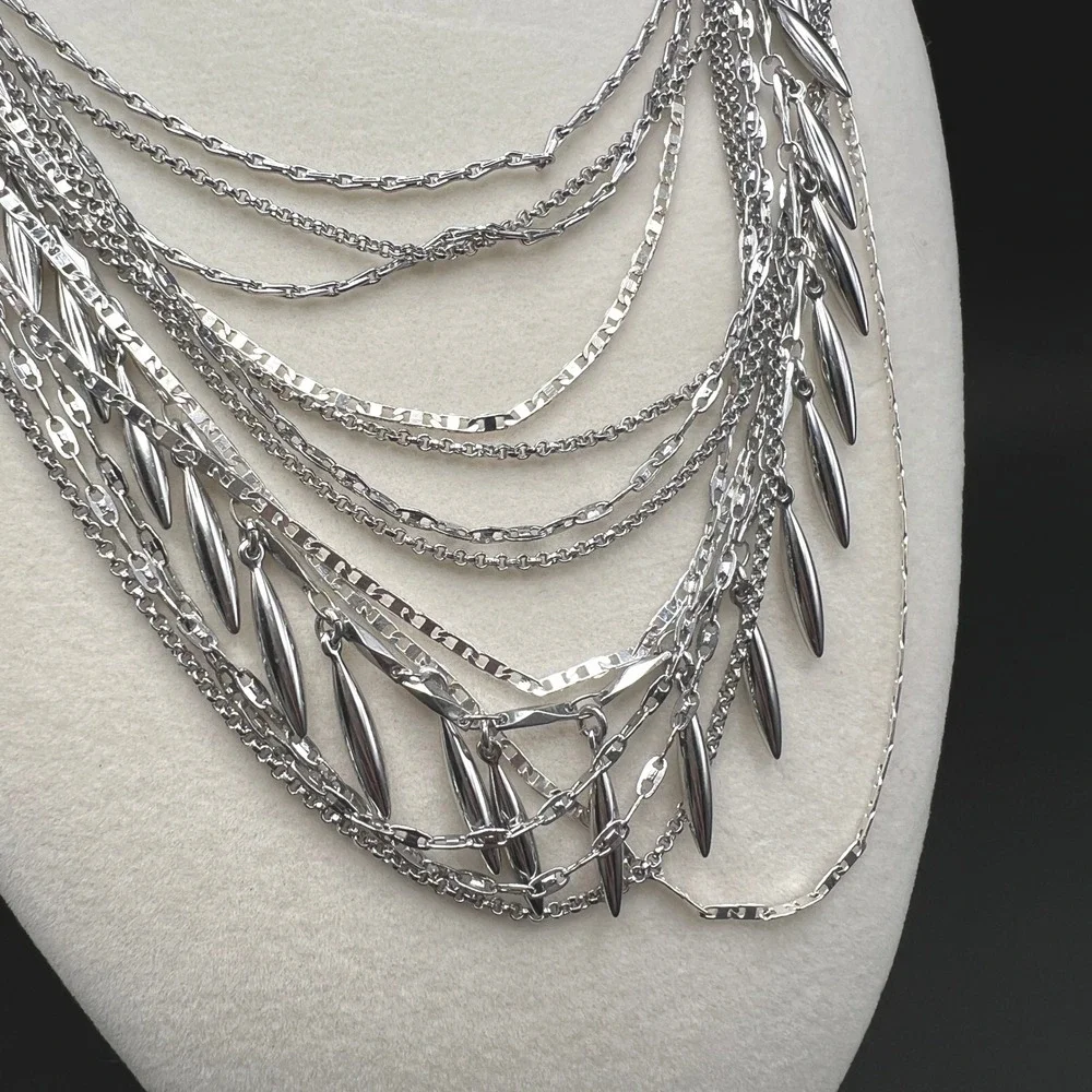 Stella & Dot Fringe Necklace Silver Tone‎ Lindsey Layering Multi-Strand